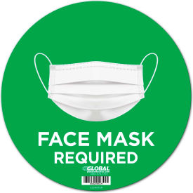 Global Industrial 670497GN Global Industrial™ 12" Round Face Mask Required Wall Sign, Green, Adhesive image.