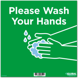 Global Industrial 670496GN Global Industrial™ 12" Square Please Wash Your Hands Wall Sign, Green, Adhesive image.