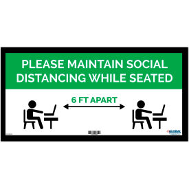 Global Industrial 670508GN Global Industrial™ Green Maintain Social Distancing While Seated Sign, 24"W x 12H, Adhesive image.