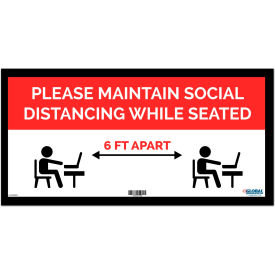 Global Industrial 670508RD Global Industrial™ Red Maintain Social Distancing While Seated Sign, 24"W x 12H, Adhesive image.
