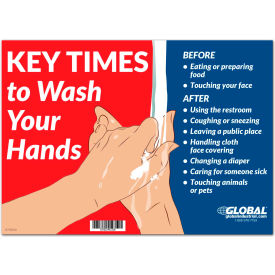 Global Industrial 670500 Global Industrial™ Key Times to Wash Your Hands Sign,  14"W x 10"H,  Wall Adhesive image.