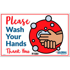 Global Industrial 670499 Global Industrial™ Please Wash Your Hands Sign, 16"W x 10"H, Wall Adhesive image.