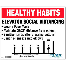 Global Industrial 670504 Global Industrial™ Elevator Social Distancing Sign, 10"W x 8H, Wall Adhesive image.