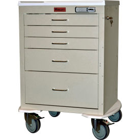 Harloff Company 4245E-SD Harloff Mini24 Five Drawer Anesthesia Cart with Bumper and 5" Wheels, Electronic Lock, Sand - 4245E image.
