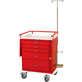 Harloff Company 6331-RD Harloff Classic Short Five Drawer Emergency Cart, Specialty Package, Red - 6331 image.