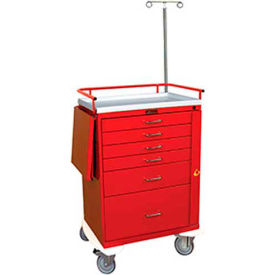 Harloff Company 6401Q Harloff Classic Tall Six Drawer Emergency Cart, Specialty Package, Red - 6401Q image.
