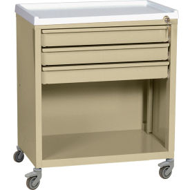 Harloff Company ETC-3BG Harloff Treatment Cart with Three Drawers Lower Open Storage, Beige - ETC-3 image.