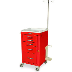 Narrow Emergency Cart Short Height,5 Drawers,18"Wx18"Lx34-1/2"H,Hammertone Red view 2