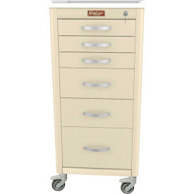 Harloff M-Series Narrow Procedure Cart 6 Drawers Key Lock 18"W x 18"L x 40-3/4"H Beige