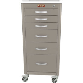 Harloff M-Series Narrow Procedure Cart 6 Drawers Key Lock 18"W x 18"L x 40-3/4"H Brushed Silver
