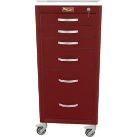 Harloff M-Series Narrow Procedure Cart 6 Drawers Key Lock 18"W x 18"L x 40-3/4"H Burgundy