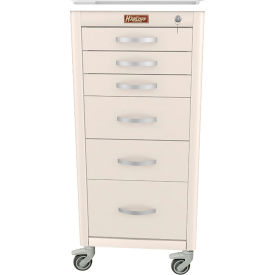 Harloff M-Series Narrow Procedure Cart 6 Drawers Key Lock 18"W x 18"L x 40-3/4"H Cream