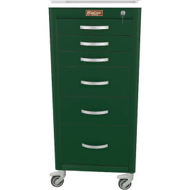 Harloff M-Series Narrow Procedure Cart 6 Drawers Key Lock 18"W x 18"L x 40-3/4"H Forest Green