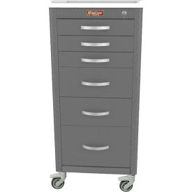 Harloff M-Series Narrow Procedure Cart 6 Drawers Key Lock 18"W x 18"L x 40-3/4"HHammertone Gray