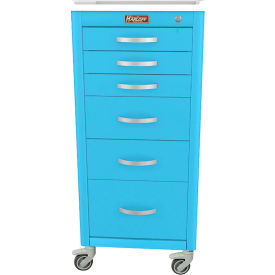 Harloff M-Series Narrow Procedure Cart 6 Drawers Key Lock 18"W x 18"L x 40-3/4"H Light Blue