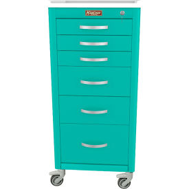Harloff M-Series Narrow Procedure Cart 6 Drawers Key Lock 18"W x 18"L x 40-3/4"H Teal