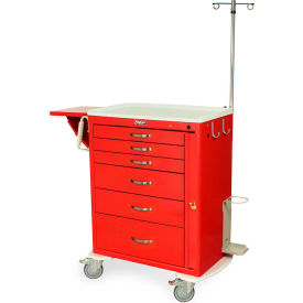 Harloff Company MDS3030B06+MD30-EMG1Q Harloff Quick Ship M Series Tall Emergency Crash Cart W/ Six Drawers, Red image.