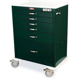 Harloff M-Series Tall Procedure Cart6 Drawers & E Lock36-3/4"W x 22"L x 43-3/4"HForest Green