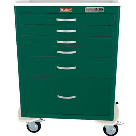 Harloff M-Series Tall Procedure Cart6 Drawers & E Lock36-3/4"W x 22"L x 43-3/4"HHammertone Green