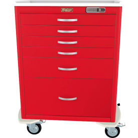 Harloff M-Series Tall Procedure Cart6 Drawers & E Lock36-3/4"W x 22"L x 43-3/4"HHammertone Red