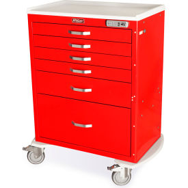 Harloff M-Series Tall Procedure Cart6 Drawers & E Lock36-3/4"W x 22"L x 43-3/4"HRed