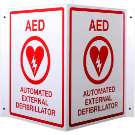 Think Safe Inc 150-P First Voice™ AED 3D V-Shaped Projecting Wall Sign, Plastic image.