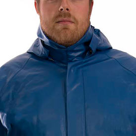 Eclipse™ Tri-Hazard Protection Jacket Size Mens 2XL Storm Fly Front Hood Snaps Blue