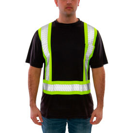 Tingley Rubber Corporation S74023C.LG Tingley® Job Sight Class 1 Short Sleeve T-Shirt, Black with Fluorescent Yellow-Green Tape, L image.