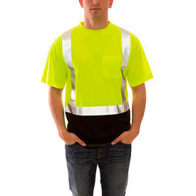 Job Sight Class 2 Black Front Pullover Hi Visibility T-Shirt, Lime, Polyester, SM