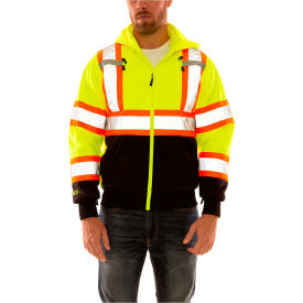 Tingley® Hi Vis Sweatshirt Detachable Hood Zipper Closure 2 Pockets Fl Lime 2XL