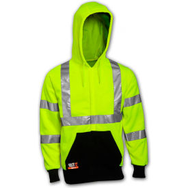 Tingley Rubber Corporation S88122.4X Tingley® Class 3 FR Hi-Vis Hooded Sweatshirt, Fluorescent Yellow Green/Black, 4XL image.
