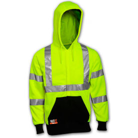 Class 3 FR Hi-Vis Hooded Sweatshirt, Fluorescent Yellow Green/Black, XL view 2