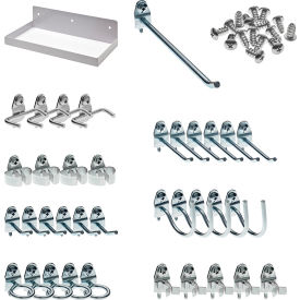 Triton Products 76126W-36 Durahook® Locking Steel Pegboard Shelf w/ 36 Assorted Hooks, 12"W x 6"D, White image.