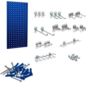 Triton Products LB18-1BH-Kit Triton Products 18"W x 36"H Steel Square Hole Pegboard with 18 Assorted LocHooks, Blue image.