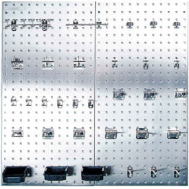 18"W x 36"H Stainless Steel Square Hole Pegboards with 32 LocHooks & 3 Bins view 2