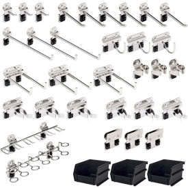 Triton Products® Hook & Bin Assortment For Stainless Steel LocBoard® Silver Pack of 35