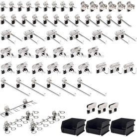 Triton Products® Hook & Bin Assortment For Stainless Steel LocBoard® Silver Pack of 63