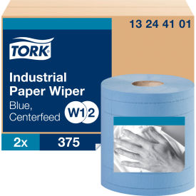 Tork 13244101 Tork® Industrial Paper Wiper, 4-Ply, 11"x 15-3/4", Blue, 375 Wipes/Roll, 2 Roll/Carton image.