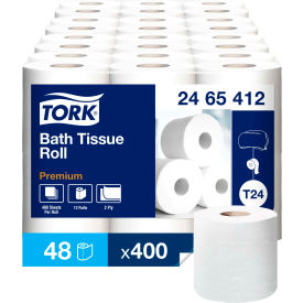 Tork 2465412 Tork® Premium Poly-Pack Bath Tissue, Septic Safe, 2-Ply, Wht, 4"x4", 400 Sheets/Roll, 48 Rolls image.