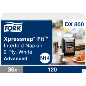 Tork DX800 Tork® Xpressnap Fit Interfold Dispenser Napkins, 2-Ply, 6-1/2"x8-3/8", Wht, 120 Per Pk, 36 Pks image.