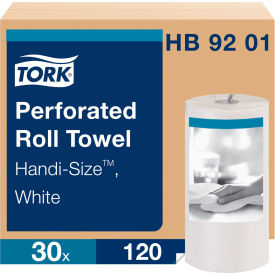 Tork HB9201 Tork Handi-Size Perforated Roll Towel, 2-Ply, 11"W x 6 3/4"L, 120/Roll, White, 30/Case - HB9201 image.