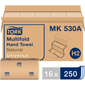 Tork MK530A Tork Universal Multifold Hand Towel, 1-Ply, 9 1/8"Wx9 1/2"L, Natural, 250/Pack, 16/Case - MK530A image.