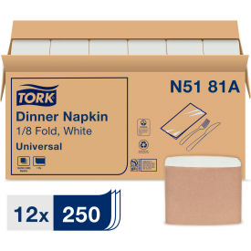 Tork N5181A Tork® Universal Dinner Napkins, 1-Ply, 15"Wx 17"D, 1/8 Fold, White, 3000/Carton image.
