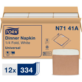 Tork N7141A Tork® Universal Dinner Napkins, 1-Ply, 17"Wx17"D, 1/4 Fold, White, 4008/Carton image.