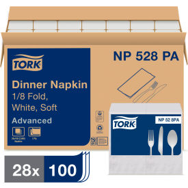 Tork NP528PA Tork® Advanced Dinner Napkins, 2-Ply, 15"Wx17"D, 1/8 Fold, White, 100/PK, 28 PK/CT image.