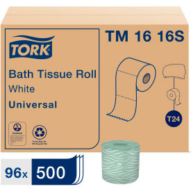 Tork TM1616S Tork Universal Bath Tissue, 2-Ply, White, 4 x 3.75 Sheet, 500 Sheets/Roll, 96/Case - TM1616S image.