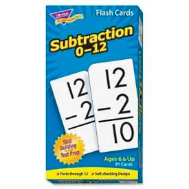 Trend Enterprises T53103 Trend® Math Subtraction 0-12 Flash Cards, 3" x 6", 91 Cards/Box image.