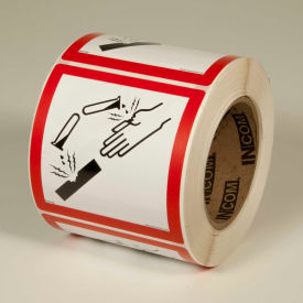 Top Tape And  Label Inc. GHS1260 INCOM® GHS1260 GHS "Corrosive" Pictogram Label, 4" x 4", 500/Roll image.