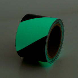Top Tape And  Label Inc. GT230BK Safety Glow Photoluminescent Tape, Black Stripes, 2"W x 30L Roll, GT230BK image.