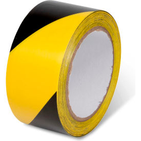 Global Industrial 670651YB Global Industrial™ Striped Hazard Warning Tape, 2"W x 108L, 5 Mil, Black/Yellow, 1 Roll image.